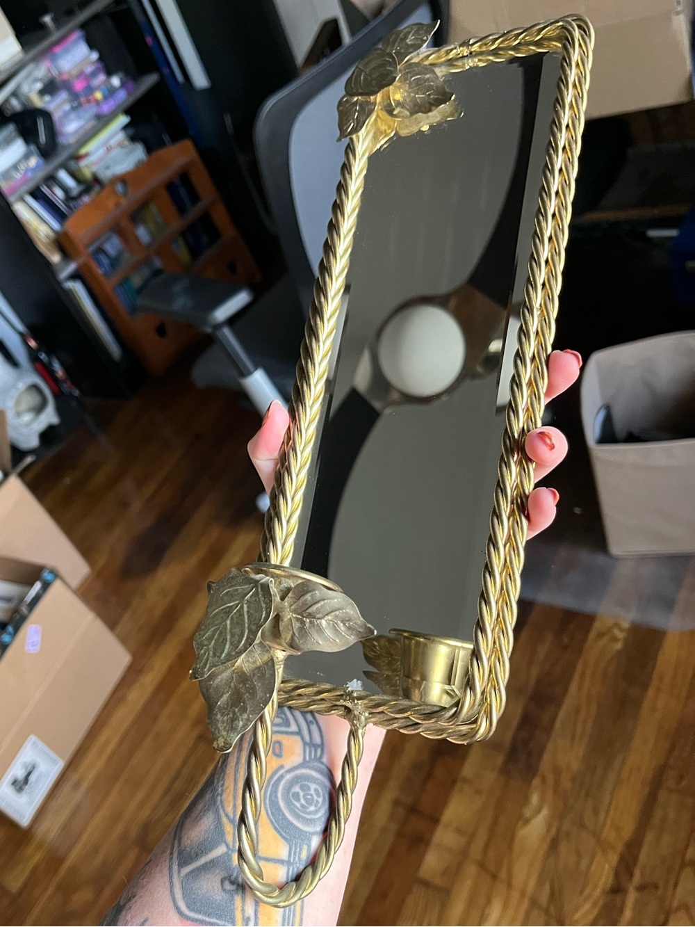 Vintage Mirror Wall Sconce With Decorative Taper candle Holder